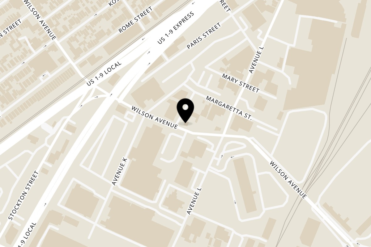 Map showing the location of Arena Lounge Newark on 293 Wilson Ave in Newark